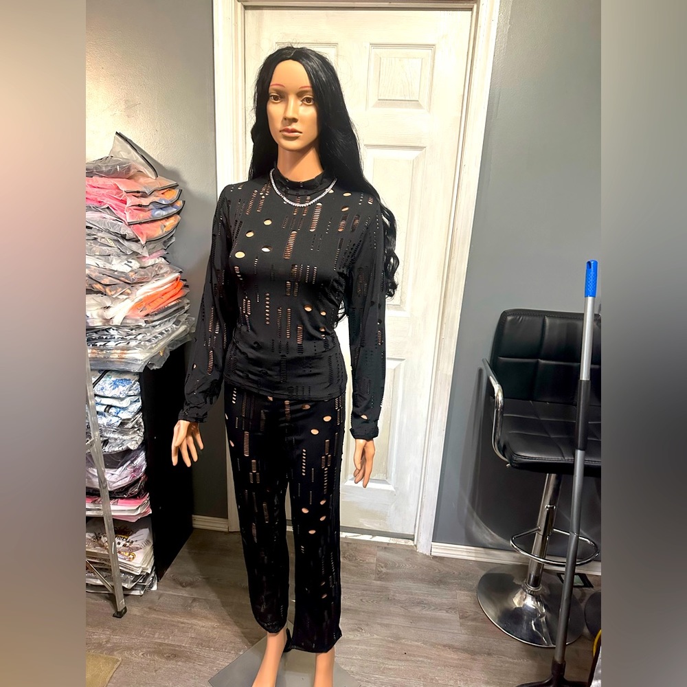Black Casual Sexy Sleek Hollow 2 Piece outfit
